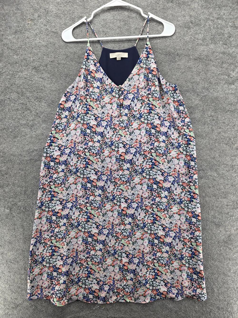 LOFT Dress Womens Medium Multicolor Floral V Neck Slip Mini Sundress Summer